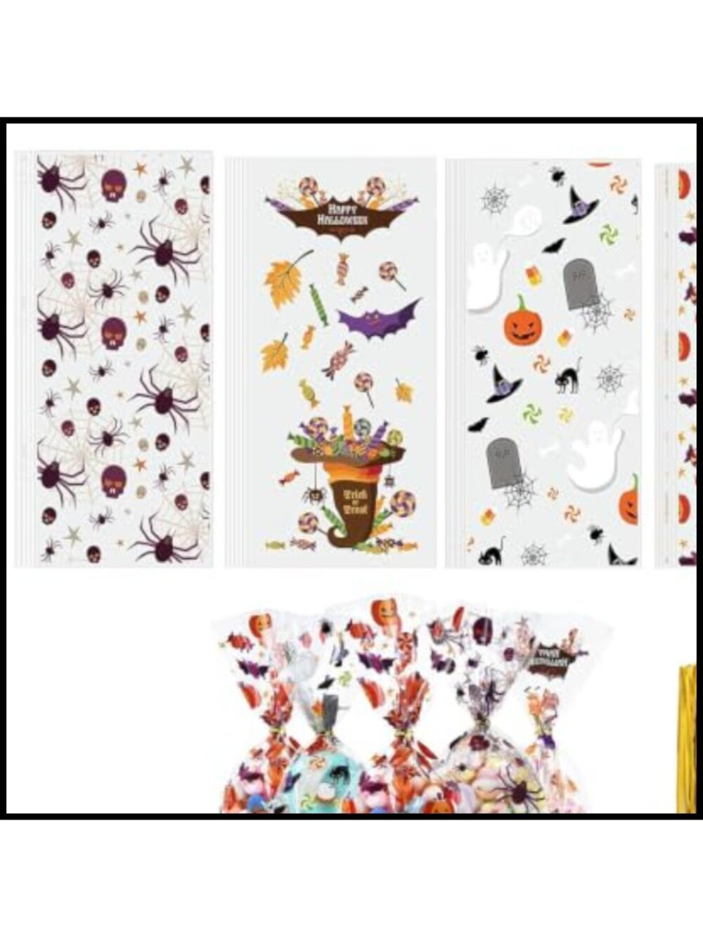 100 Halloween Cellophane Treat Bags with Ties, Candy Goodie Gift Bags